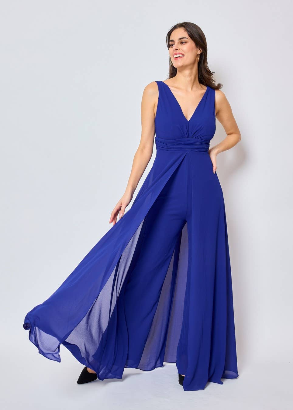 R1451 - Jumpsuitkleid mit tiefem V-Ausschnitt
