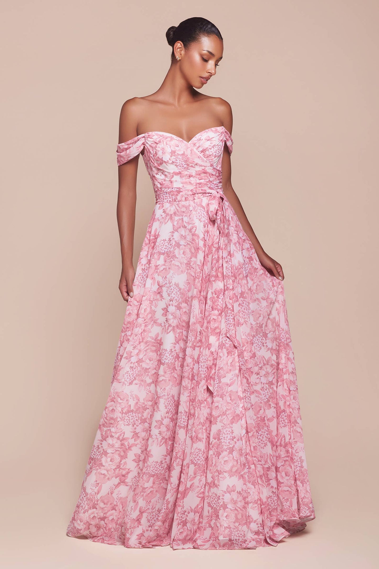SCHULTERFREIES A-LINIENKLEID MIT BLUMENPRINT