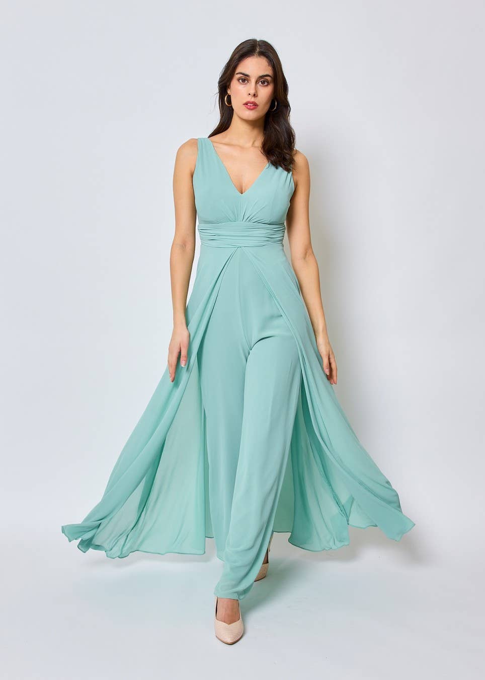 R1451 - Jumpsuitkleid mit tiefem V-Ausschnitt