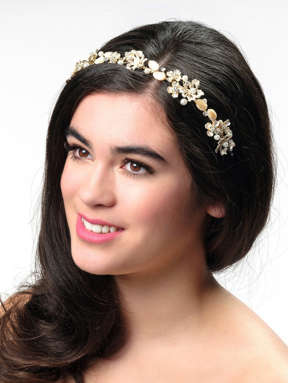 Tiara mit Blumen, Blättern und Strasssteinchen