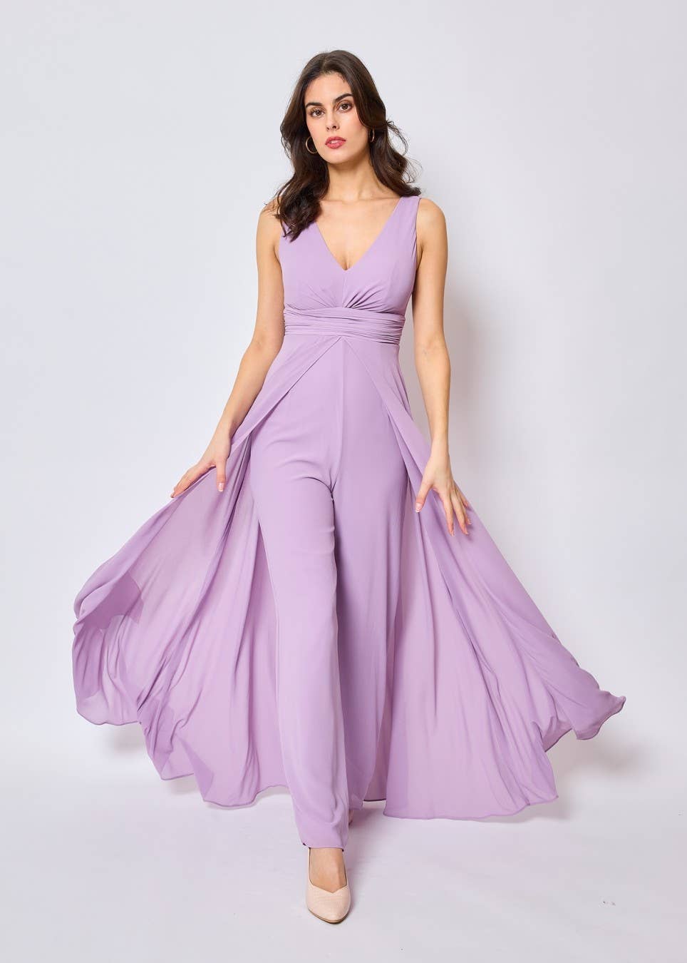 R1451 - Jumpsuitkleid mit tiefem V-Ausschnitt