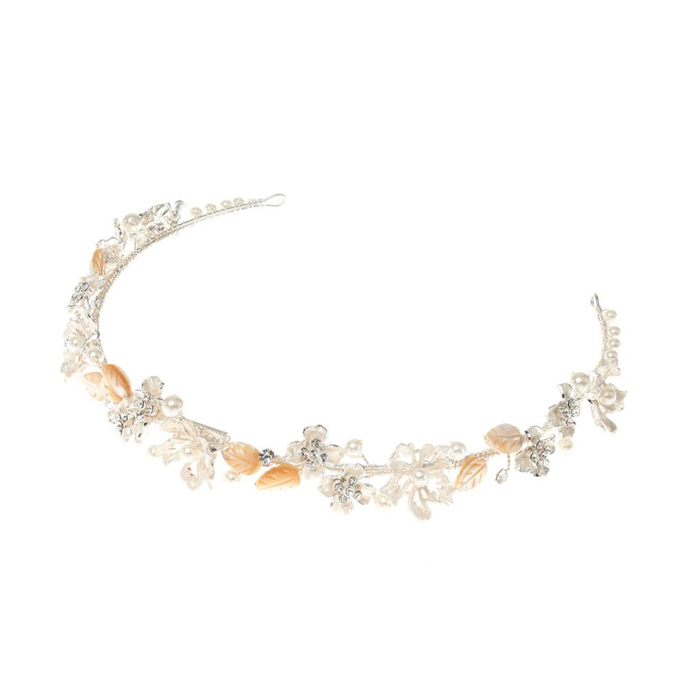 Tiara mit Blumen, Blättern und Strasssteinchen