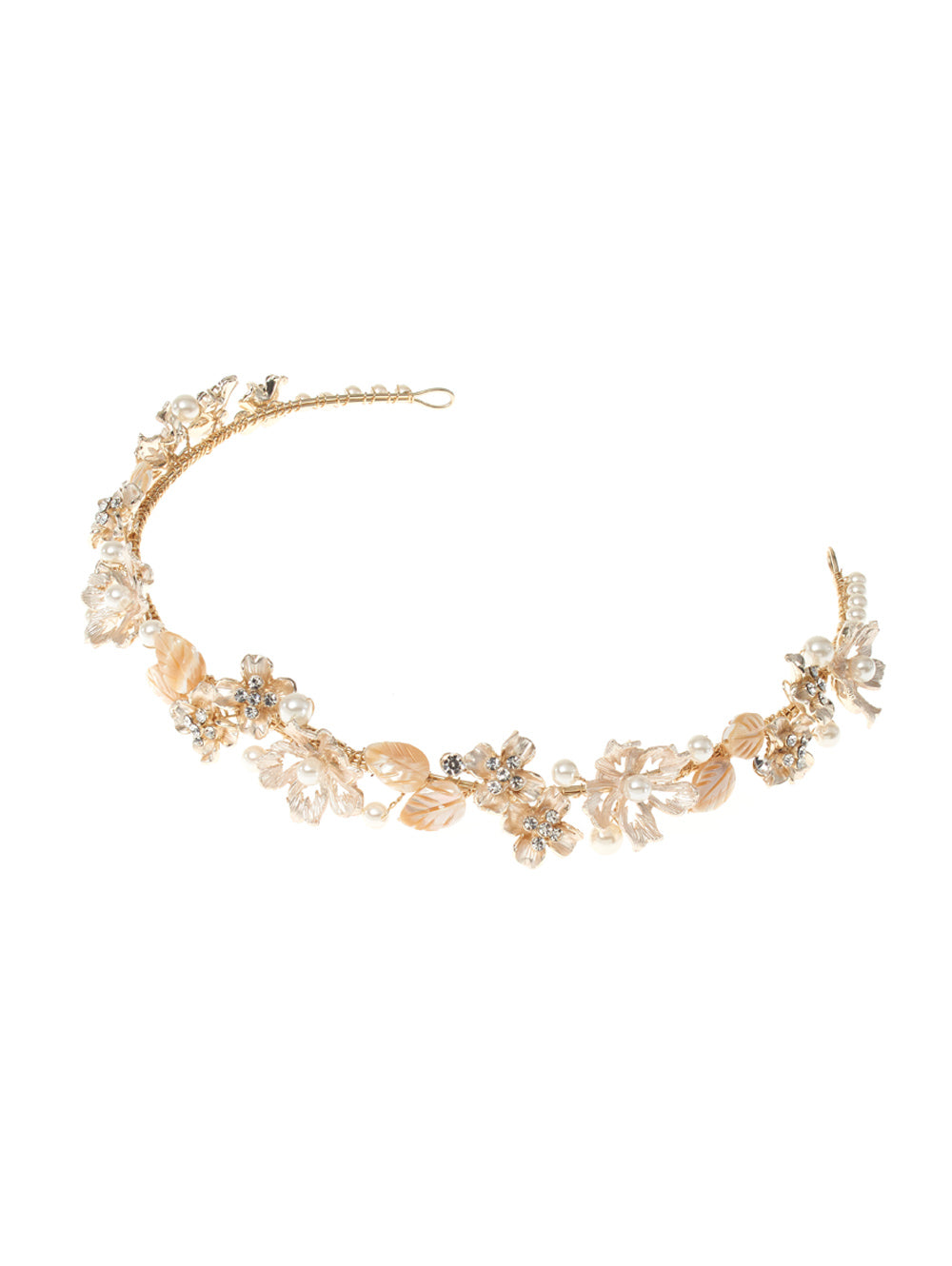 Tiara mit Blumen, Blättern und Strasssteinchen