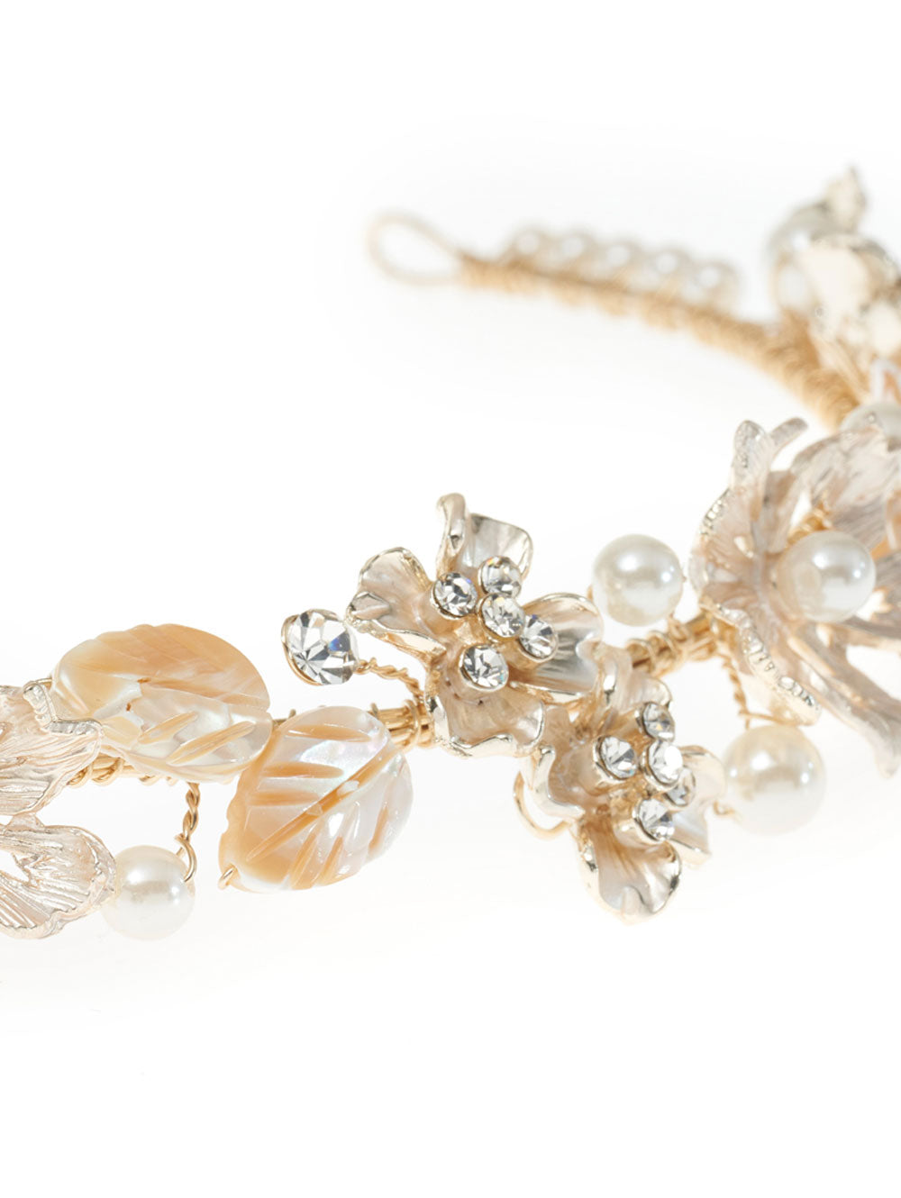 Tiara mit Blumen, Blättern und Strasssteinchen