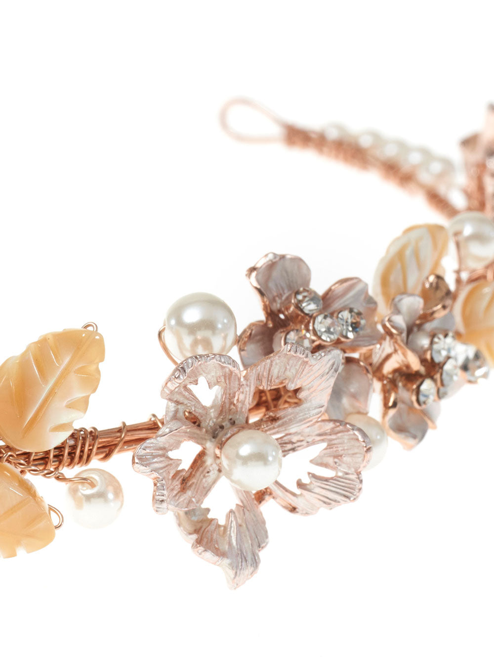 Tiara mit Blumen, Blättern und Strasssteinchen