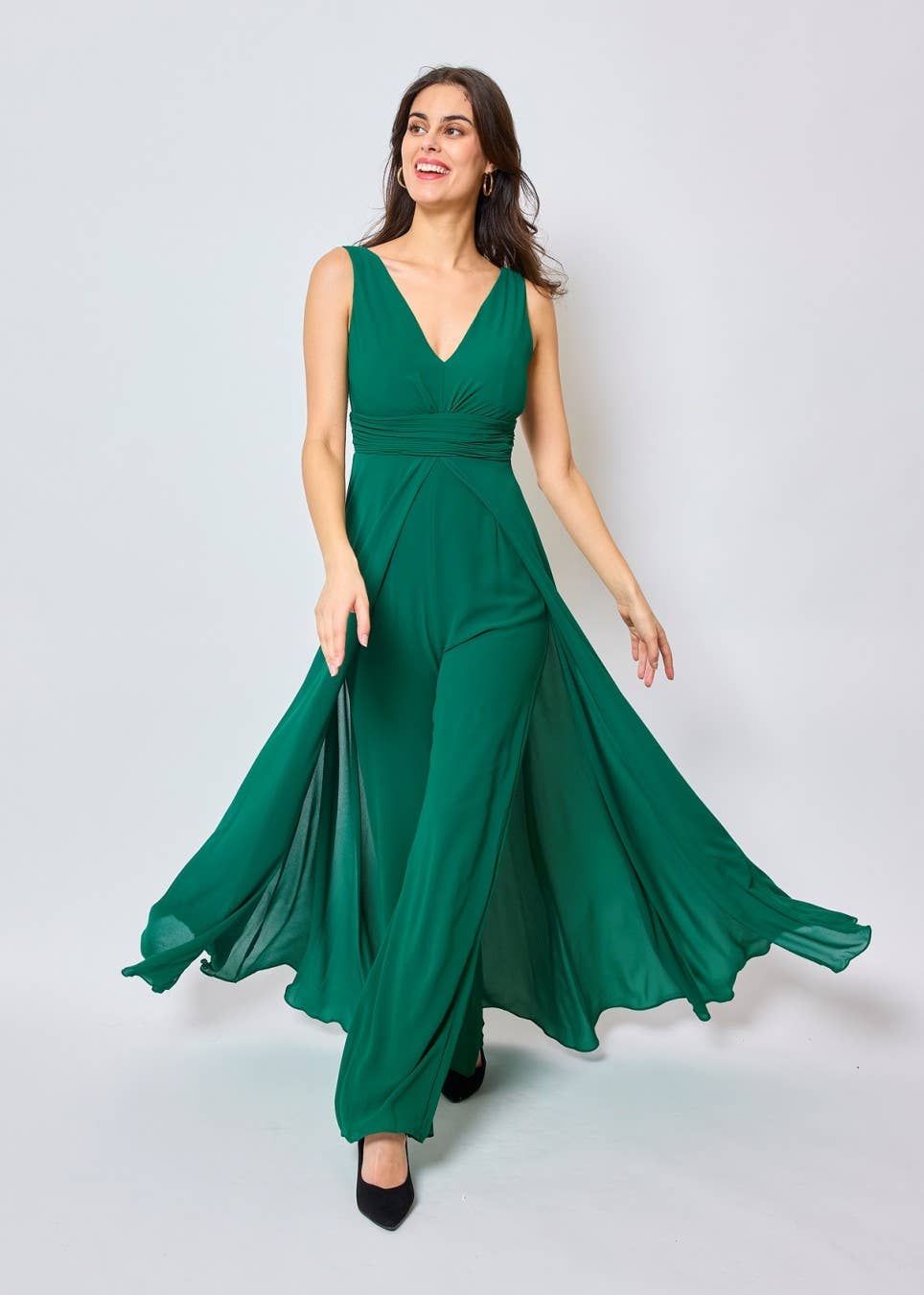 R1451 - Jumpsuitkleid mit tiefem V-Ausschnitt