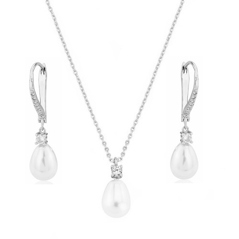 CZ-KOLLEKTION - EXQUISITES SÜSSWASSERPERLEN-SET -CZNK219 SILBER