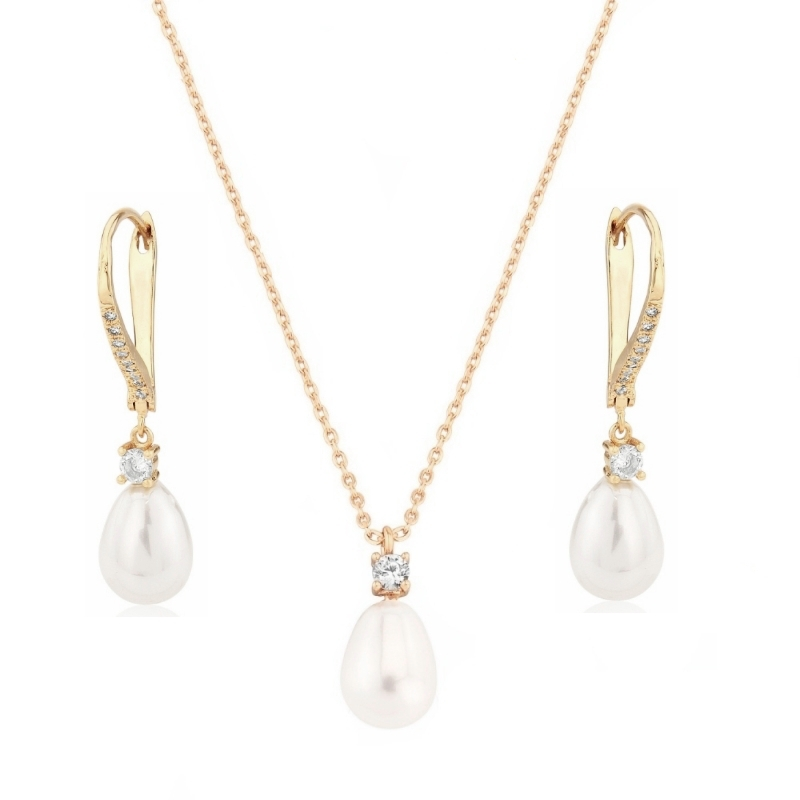 CZ-KOLLEKTION - EXQUISITES SÜSSWASSERPERLEN-SET -CZNK219 SILBER