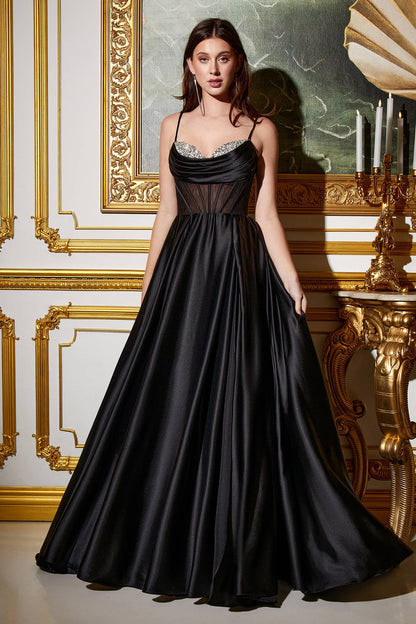 A-LINIENKLEID AUS SATIN MIT BRUSTVERZIERUNG