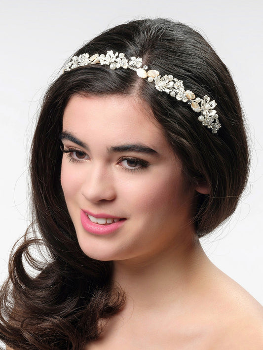 Tiara mit Blumen, Blättern und Strasssteinchen
