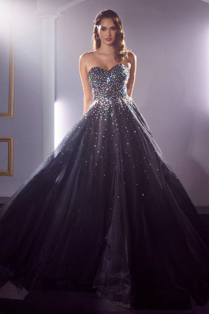 TRÄGERLOSES BALLKLEID MIT SCHMUCKAKZENTEN