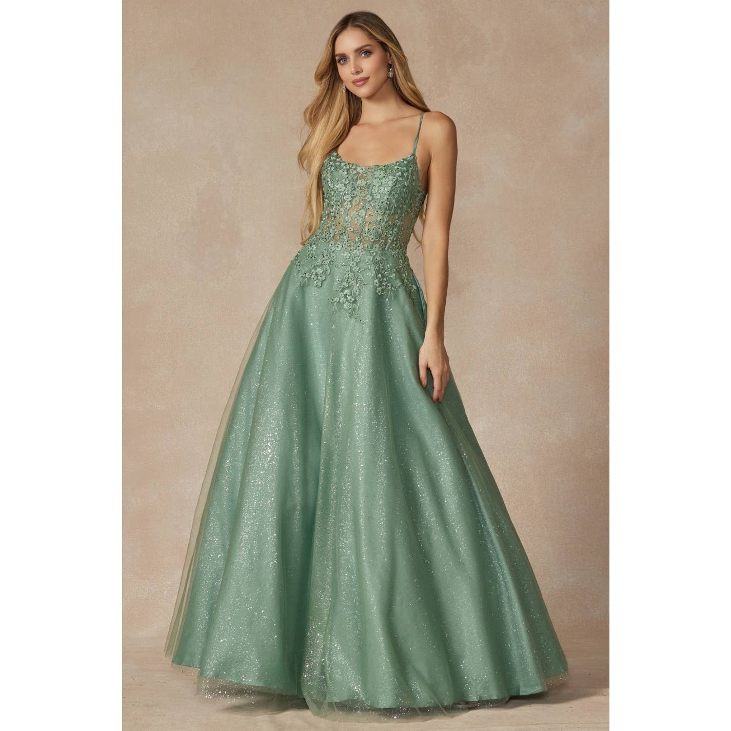Ballkleid mit Blattspitze und Korsett-Oberteil