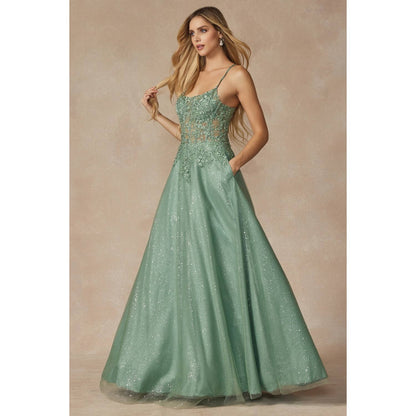 Ballkleid mit Blattspitze und Korsett-Oberteil