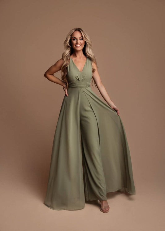 R1451 - Jumpsuitkleid mit tiefem V-Ausschnitt