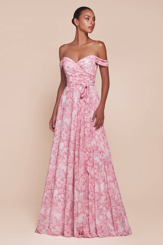 SCHULTERFREIES A-LINIENKLEID MIT BLUMENPRINT